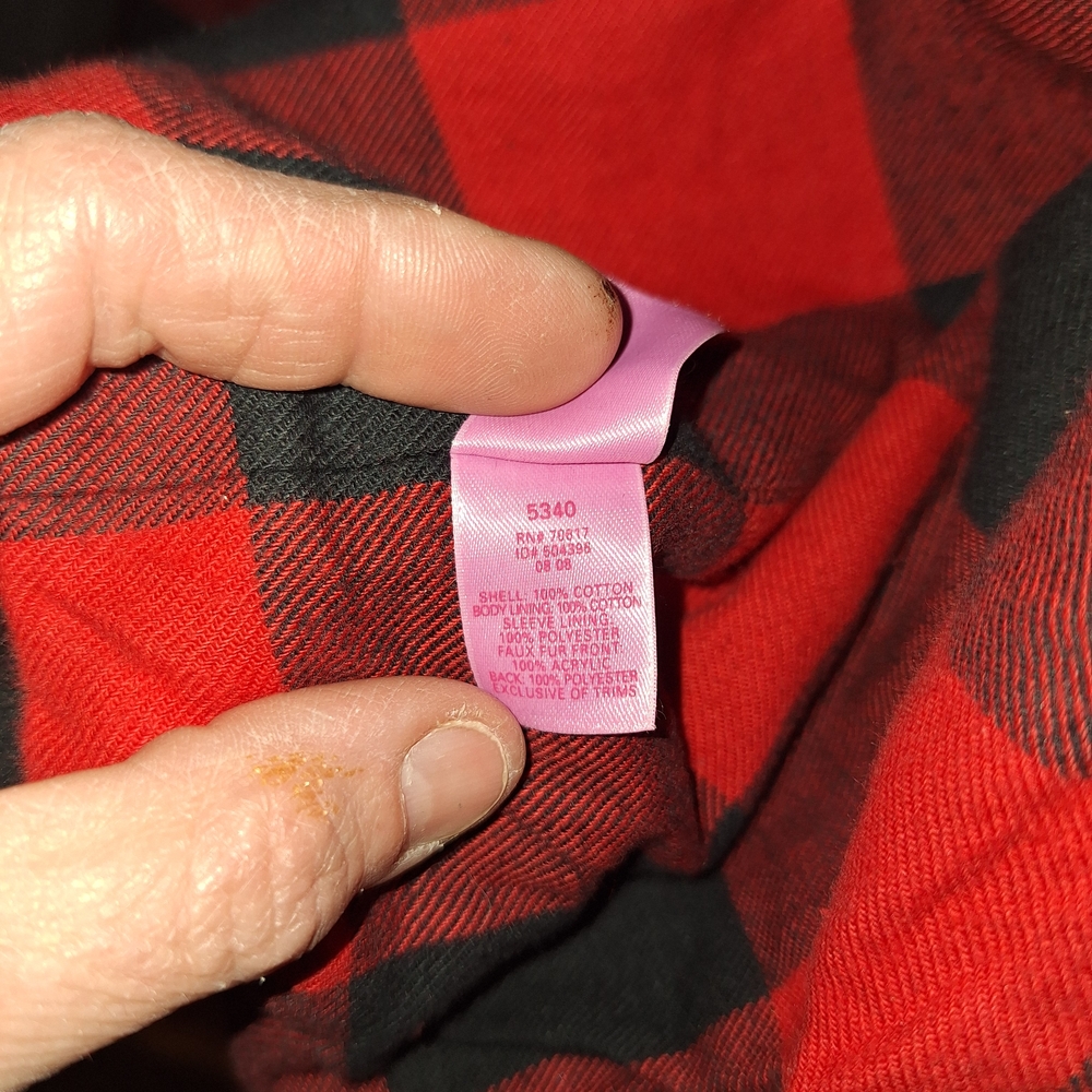 PINK Victoria's Secret Black Peacoat with Red Plaid Lining and Faux Fur Trim - Picture 10 of 16